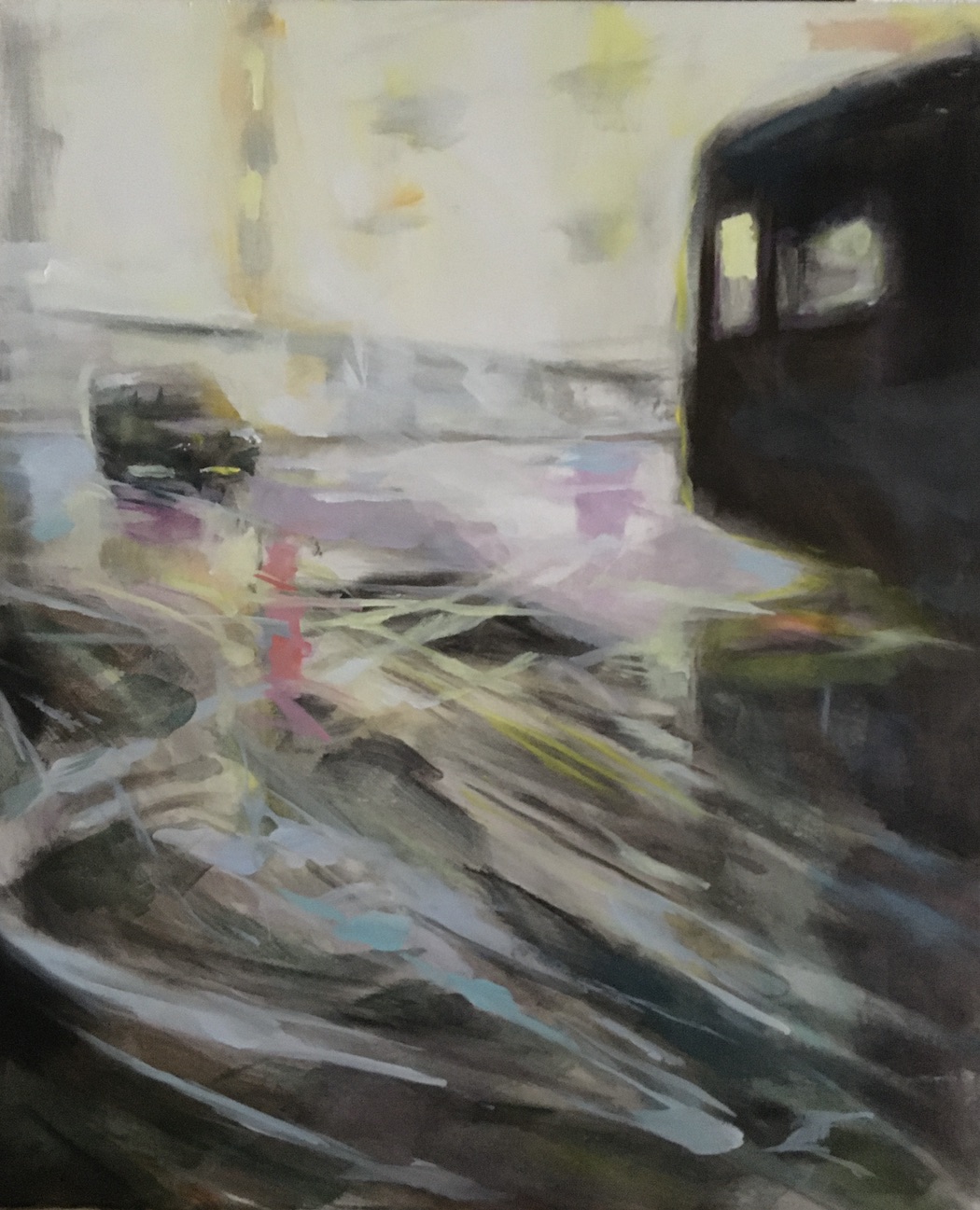 Busstop Rosengartenstrasse, painting by J.Klingler, 2023, Oil on Canvas, 60x50cm