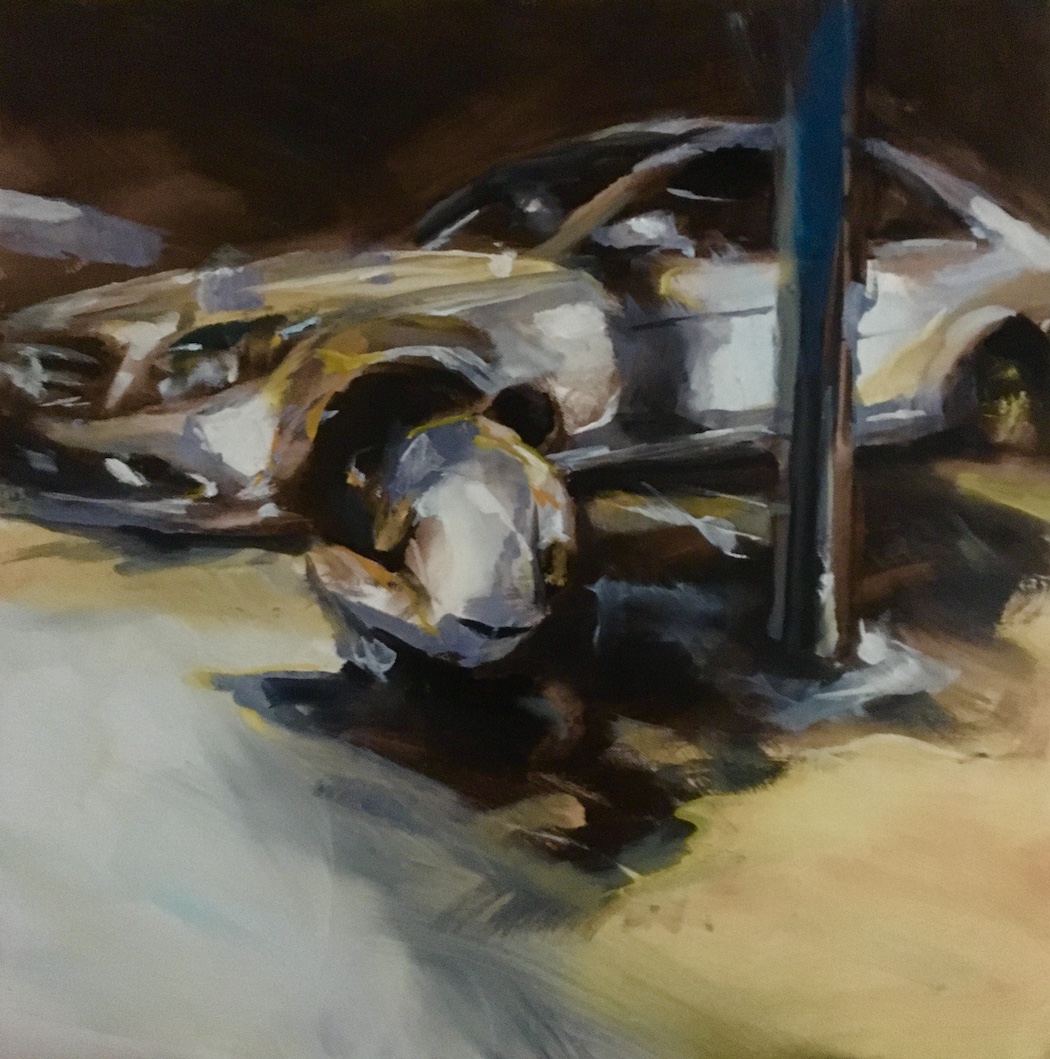 Agglo Car Workshop, painting by J.Klingler, Oil on Canvas, 50x50cm, Commission 900.-