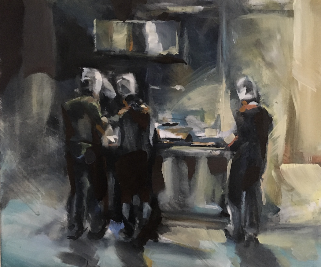 Jane's Kitchen, painting by J.Klingler, Oil on Canvas, 50x50cm, Commission 900.-