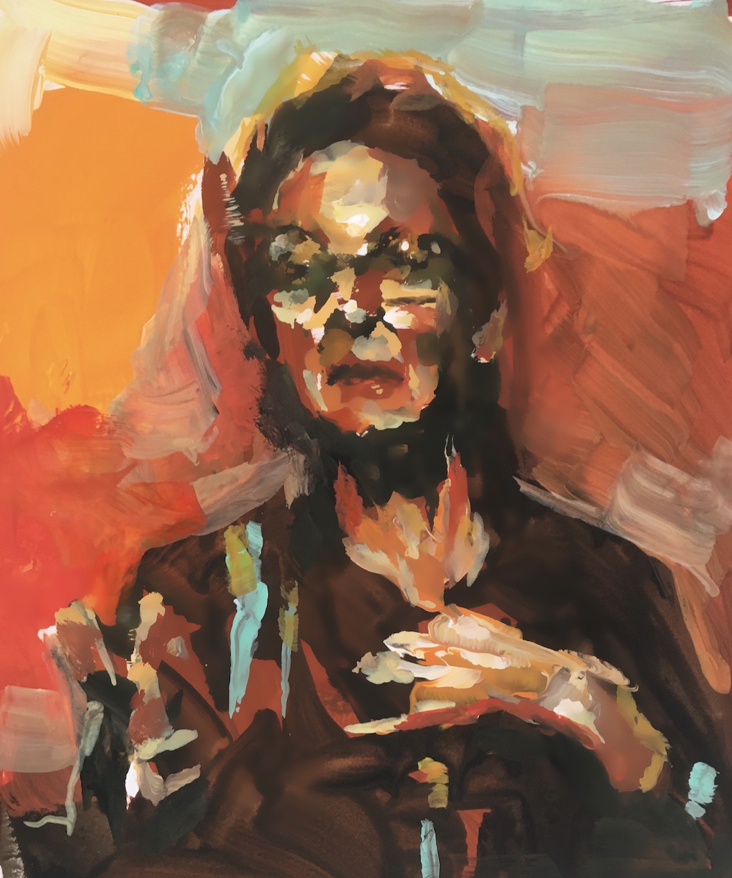 Daniela Secchi Portrait, painting, Gouache on Paper, on Commission 90.-